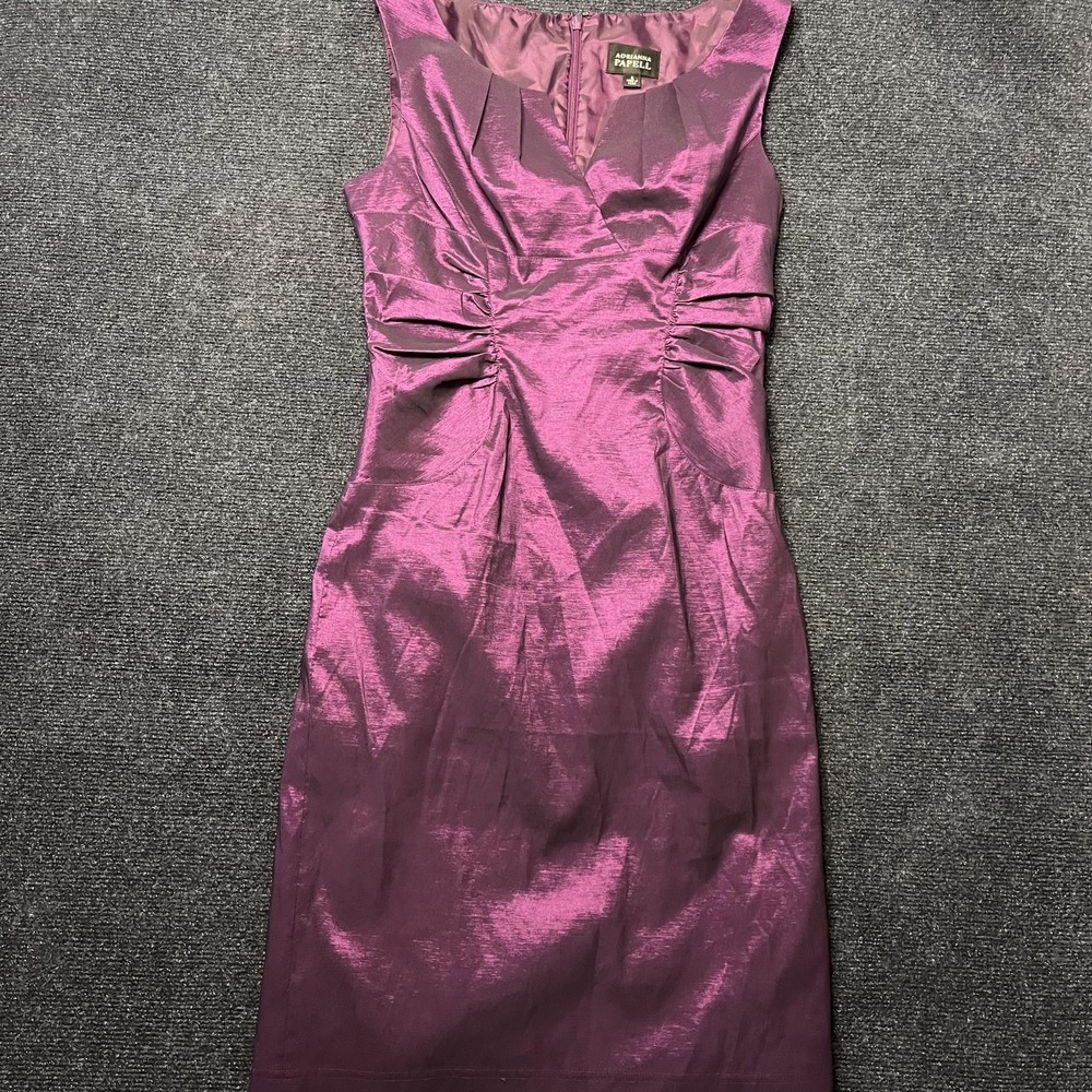 Adrianna Papell Womens 8 Purple Ruched Sleeveless Sheath‎ Knee Length Dress